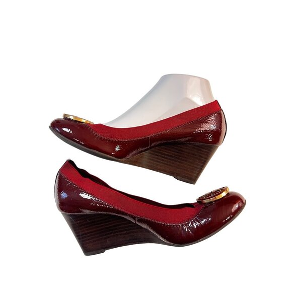 Tory Burch Wedge Pumps - Caroline size 6.5 7 Burgundy - Picture 1 of 6
